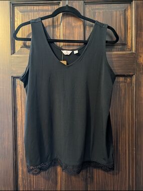 Breezies Black V-Neck Lace-Hem Tank And Pajama Shorts